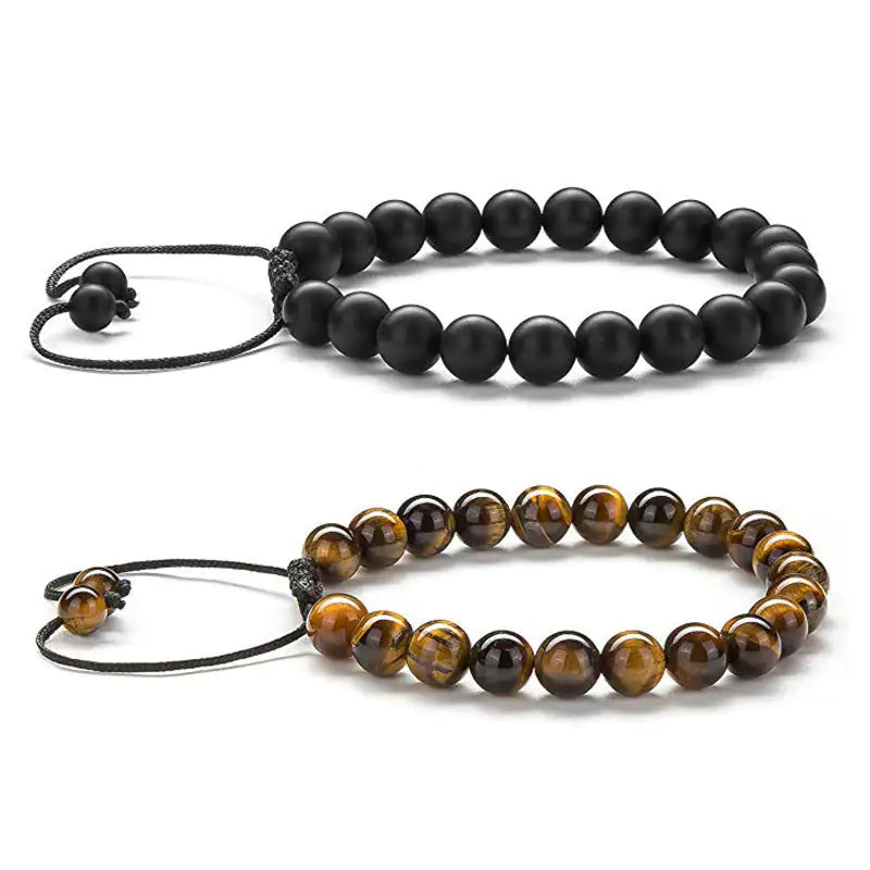 Bracelets Couple – Œil de Tigre & Agate Noire Mat