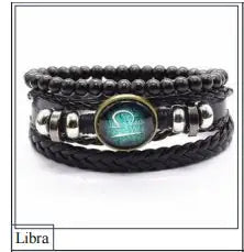 Bracelet en cuir tressé – signe astrologique personnalisé