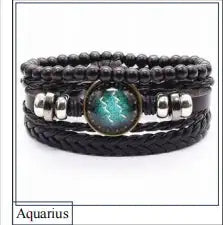 Bracelet en cuir tressé – signe astrologique personnalisé