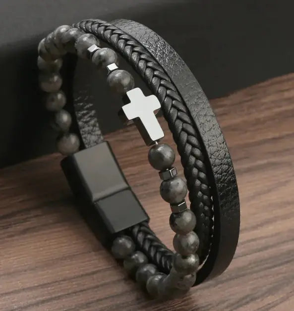 Bracelet Croix en Œil de Tigre Naturel – Force Intérieure & Élégance Spirituelle