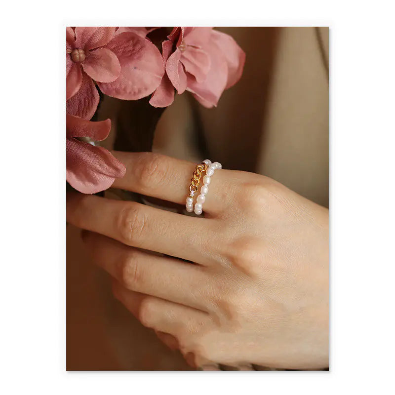 Bague en Perles Naturelles- Plaqué Or Vintage élégant