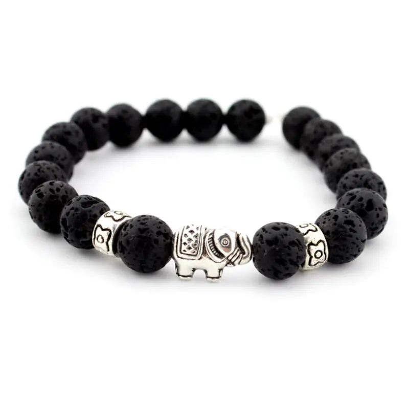Bracelet Éléphant en Pierre de Lave et Agate – Sagesse & Force Intérieure