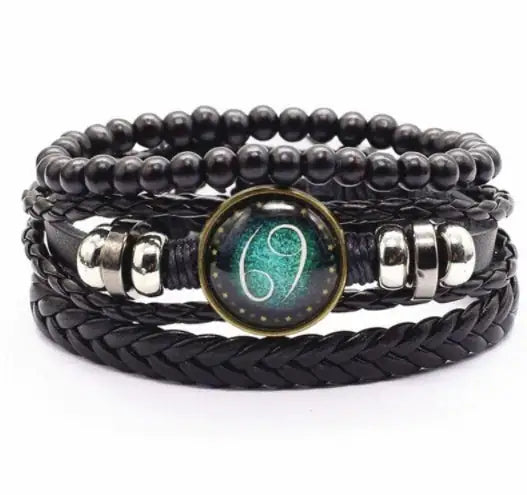 Bracelet en cuir tressé – signe astrologique personnalisé