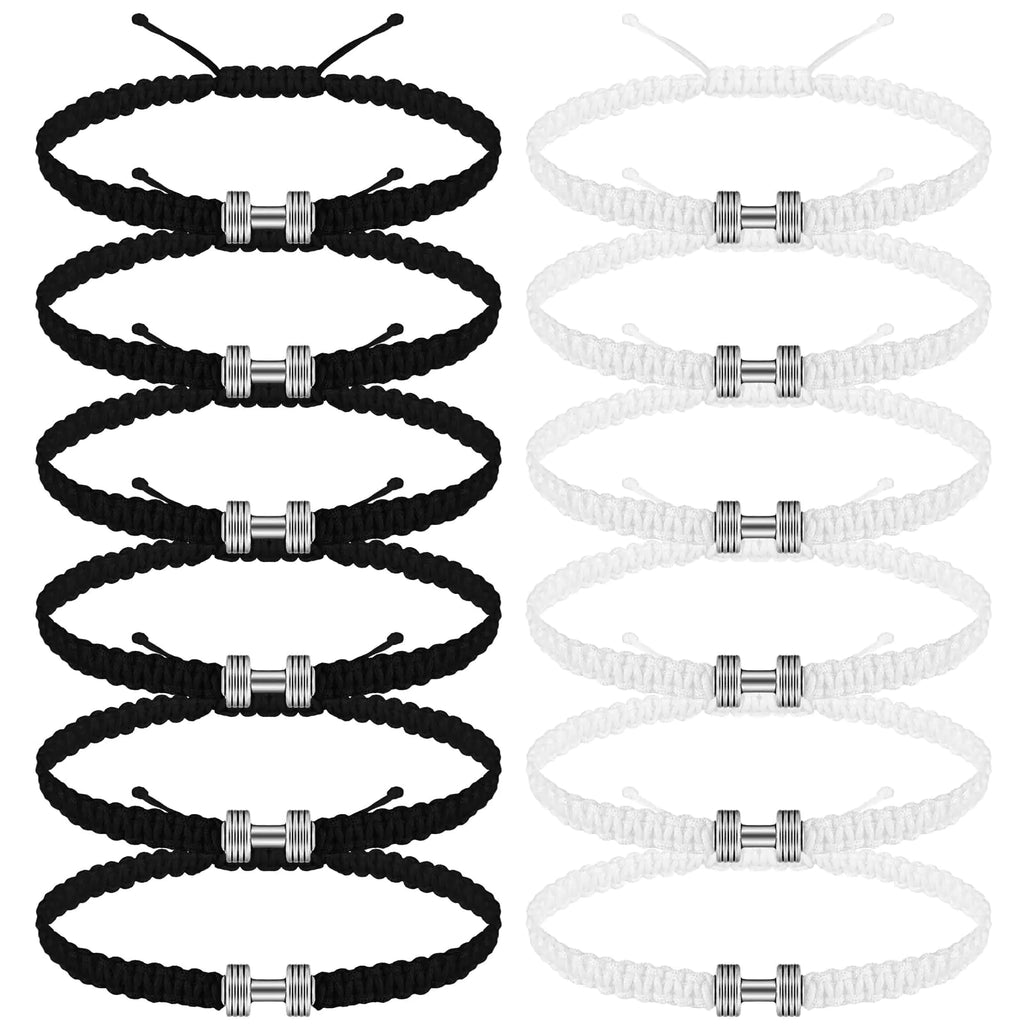 Bracelet de Motivation Fitness – Set de 12 Bracelets Tressés Noir & Blanc avec Charm Haltère