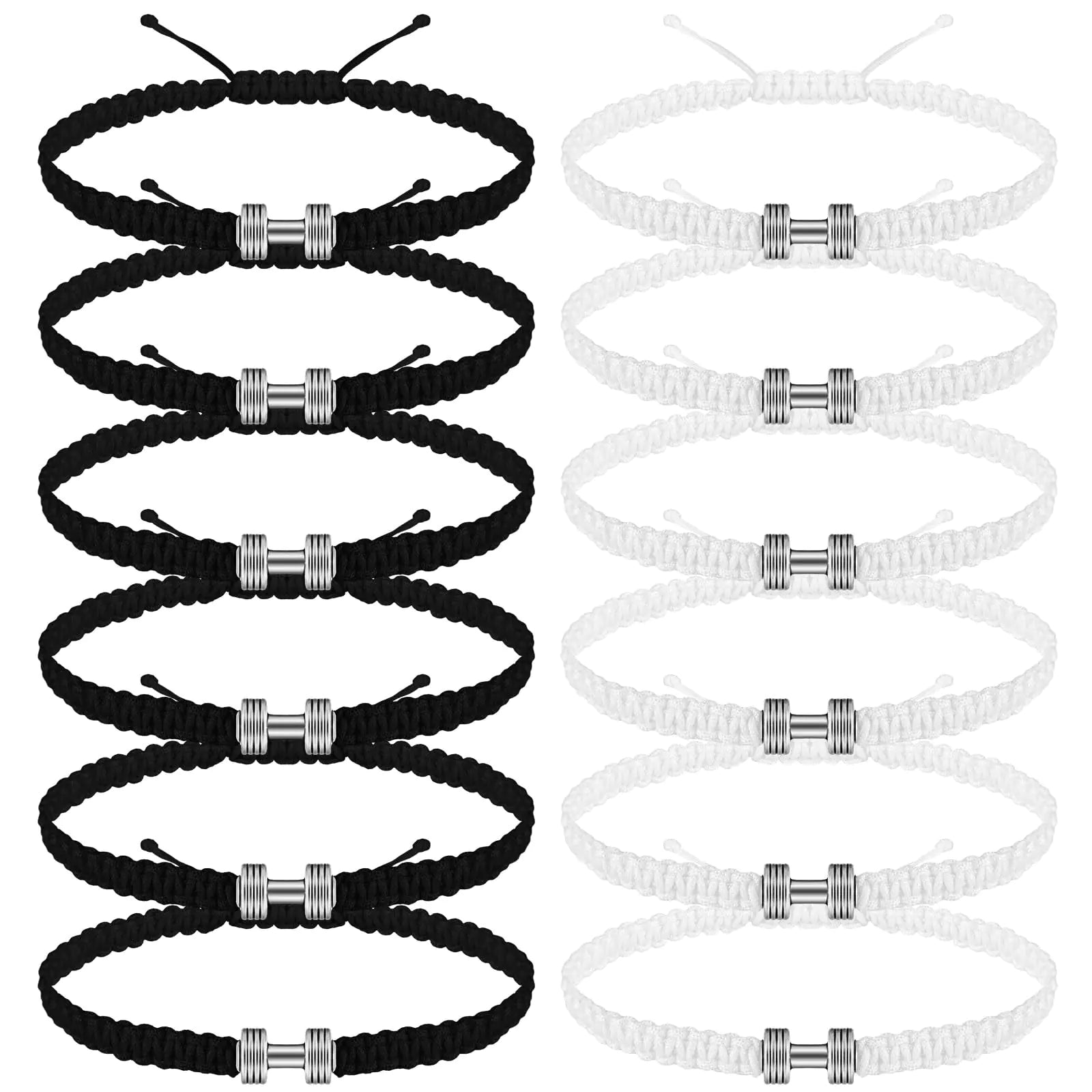 Bracelet de Motivation Fitness – Set de 12 Bracelets Tressés Noir & Blanc avec Charm Haltère