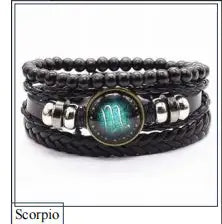 Bracelet en cuir tressé – signe astrologique personnalisé