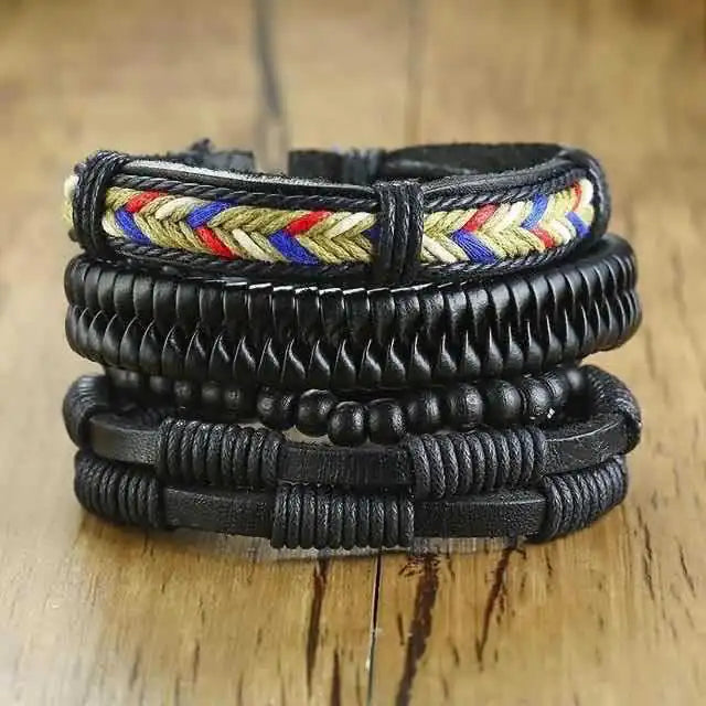 Set de Bracelets Tressés pour Homme – Cuir Véritable & Corde Naturelle (4 pièces)