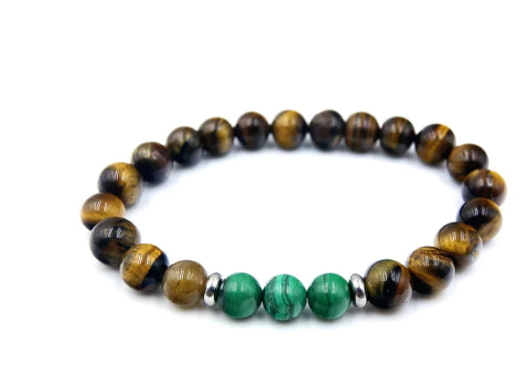 Bracelet en Malachite & Œil de Tigre – Énergie, Élégance & Protection