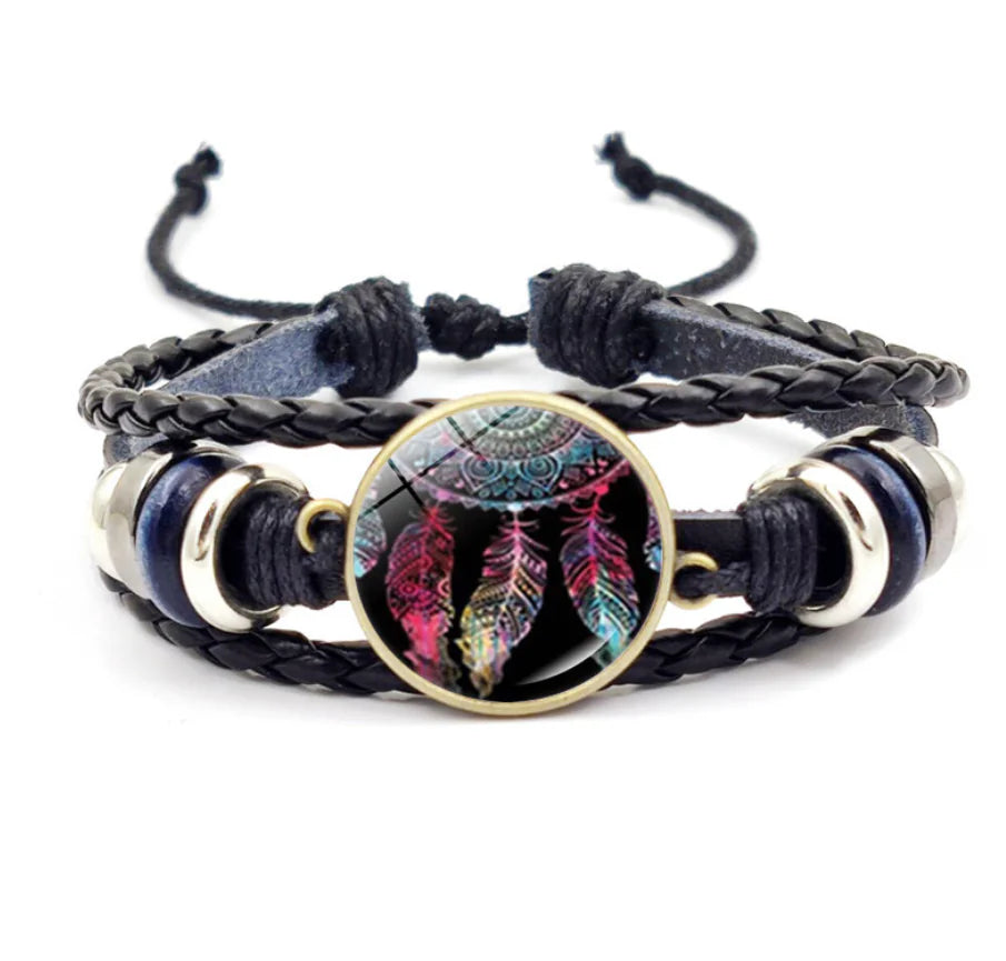Bracelet Attrape-Rêves Loup – Style Bronze & Corde Noire