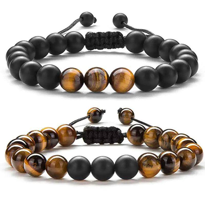 Bracelets Couple – Œil de Tigre & Agate Noire Mat