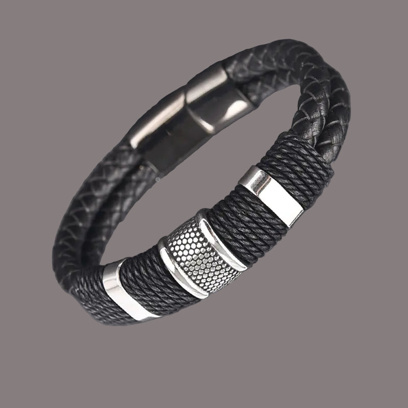 Bracelet homme en cuir tressé et acier inox– Modèle Signature