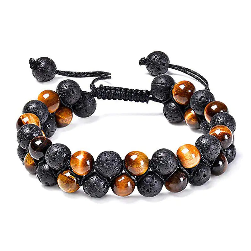 Bracelets Couple – Œil de Tigre & Agate Noire Mat
