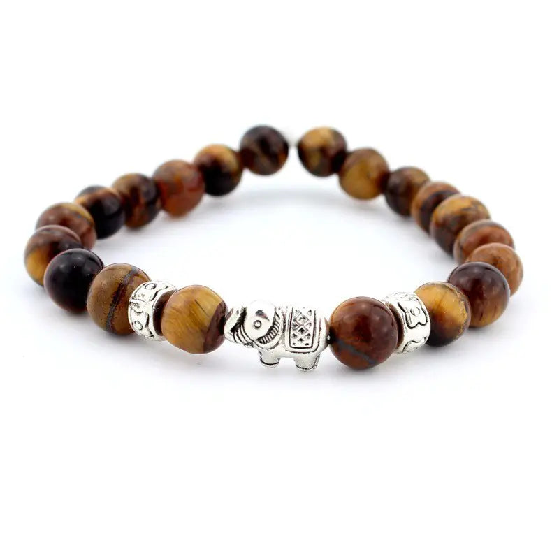 Bracelet Éléphant en Pierre de Lave et Agate – Sagesse & Force Intérieure