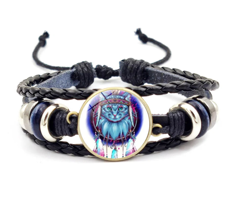 Bracelet Attrape-Rêves Loup – Style Bronze & Corde Noire