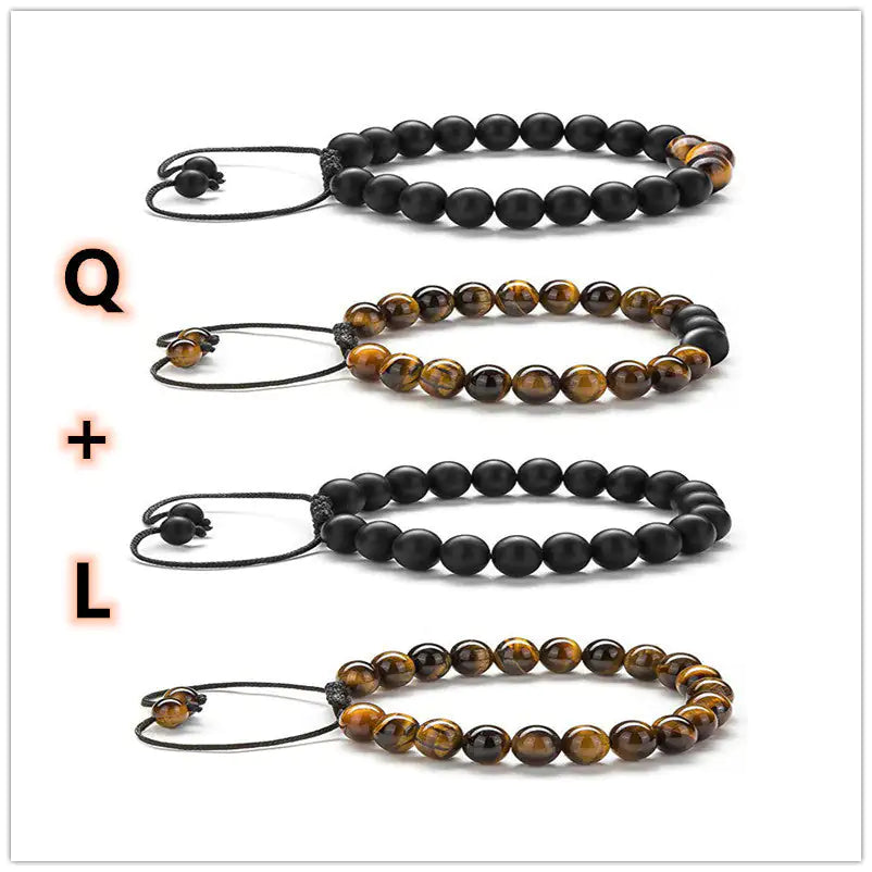 Bracelets Couple – Œil de Tigre & Agate Noire Mat