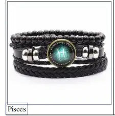 Bracelet en cuir tressé – signe astrologique personnalisé