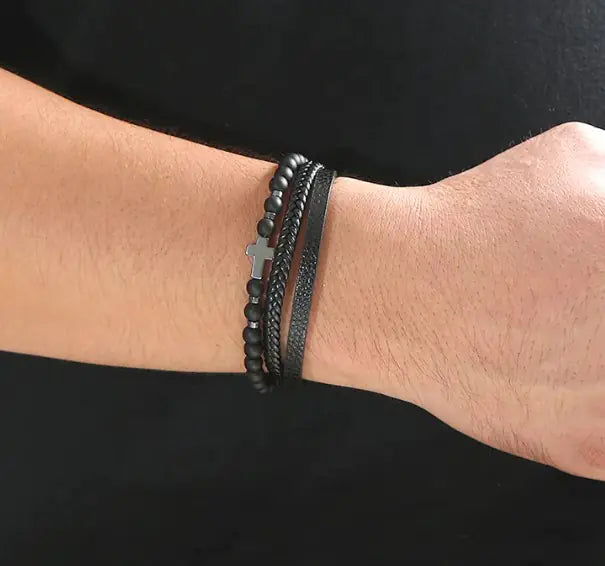 Bracelet Croix en Œil de Tigre Naturel – Force Intérieure & Élégance Spirituelle