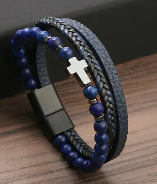 Bracelet Croix en Œil de Tigre Naturel – Force Intérieure & Élégance Spirituelle