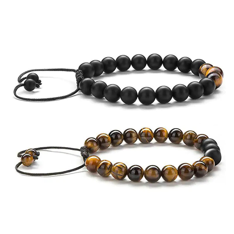 Bracelets Couple – Œil de Tigre & Agate Noire Mat