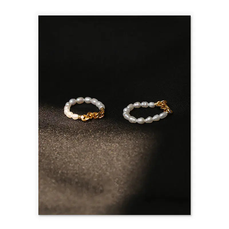 Bague en Perles Naturelles- Plaqué Or Vintage élégant